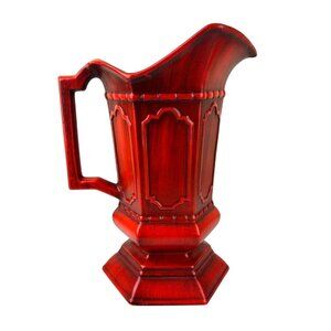 Royal Haeger USA Red Tall Pottery Pitcher Retro Vintage Vase Home Decor MCM